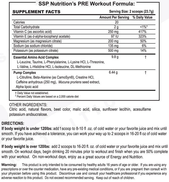 SSP Nutrition PRE Workout Formula