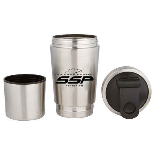 SSP Stainless Steel Shaker w/ built in mixing lid and storage compartment