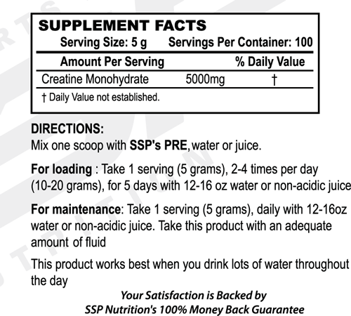 SSP CREATINE MONOHYDRATE 100% Pharmaceutical Grade!