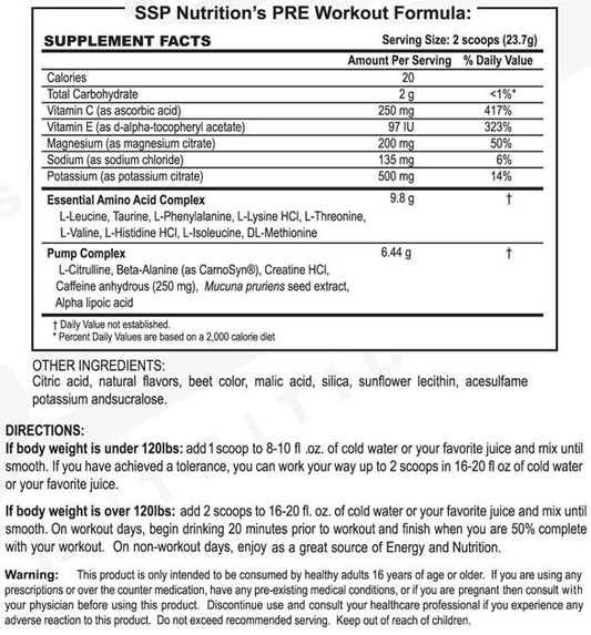 SSP Nutrition PRE Workout Formula